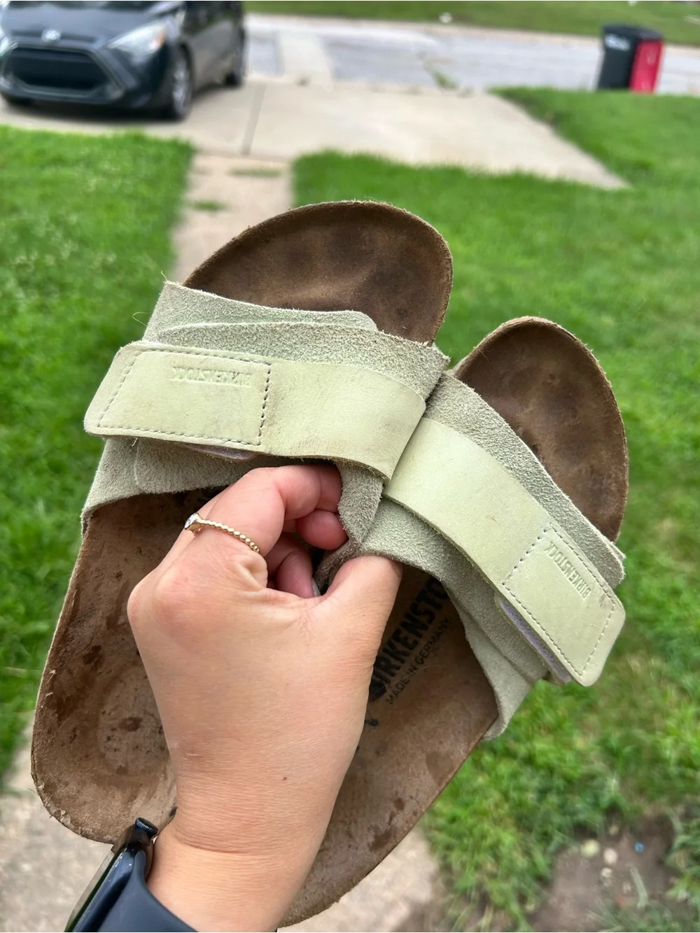 Birkenstock Women's Suede Slide Sandals in Sage Green